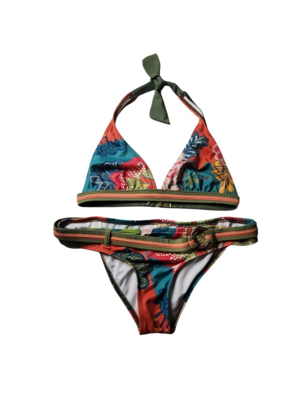 O'Neil Women's Pink Triangle Halter Top Bikini Set Floral Colorful Size M